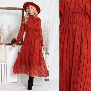 New Mock Neck Smocked Waist Maxi Dress: The Quintessential Fall Elegance